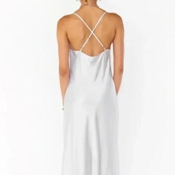 Show Me Your MuMu Verona Cowl Dress in Silver Luxe Satin Size Small NWT - Picture 2 of 6